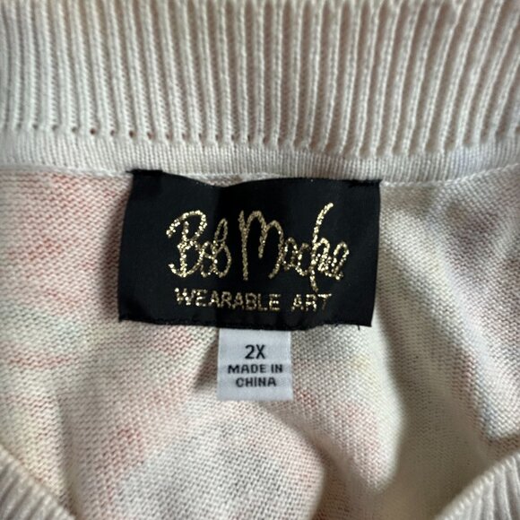 Bob Mackie Wearable Art Womens Floral Knit Cardigan Sweater 2X Orange Button Up - Picture 2 of 7